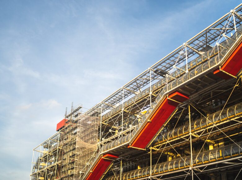 Centre Pompidou under a blue sky and sunlight during daytime in Paris in France The Centre Pompidou under a blue sky and sunlight during daytime in Paris in France